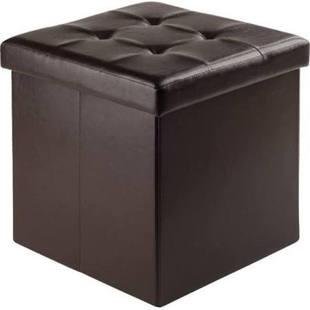 WINSOME TRADING Winsome Trading 92415 15 x 15 x 15.75 in. Ashford Ottoman with Storage Faux Leather; Espresso 92415